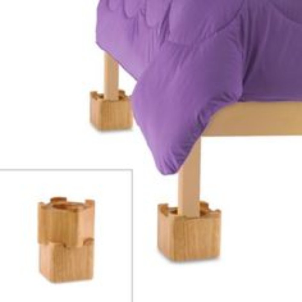 Set of 4 Wooden Bed Lifts College Dorm Apartment